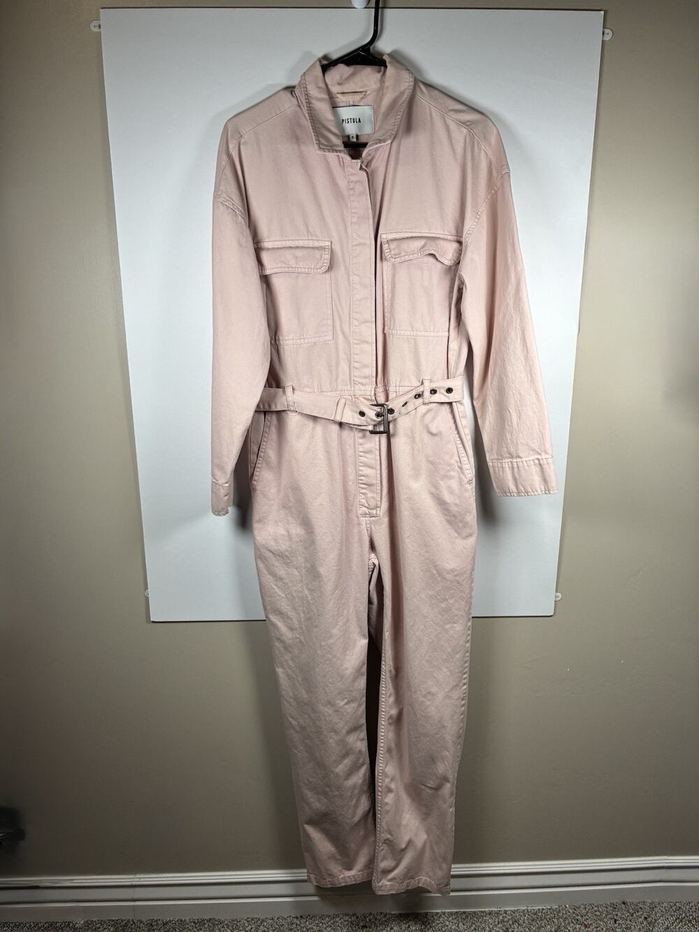 Pistola S Blush Pink Utility Jumpsuit Coveralls Belted Long Sleeve Boilersuit